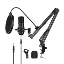 Microfon PULUZ PU612B Condenser Studio Broadcast, compatibil cu Android si iOS, XLR, Jack 3.5mm, Negru