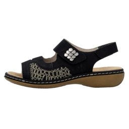 Sandale dama, negru, casual, din piele ecologica, cu talpa joasa si inchidere velcro, Rieker 65989-01-Negru (Marime: 37)