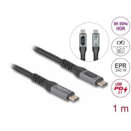 Cablu coaxial de date + incarcare fast USB 4 type C 8K60Hz/240W/PD 3.1 cu afisaj 1m, Delock 86067