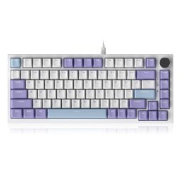 Tastatura Mecanica cu fir AK820 iluminare de fundal RGB compatibila cu HOT-SWAP comutator Sea Salt Violet-Alb-Albastru