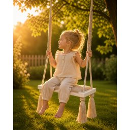 Leagan copii babysteps woodswing, lemn, spuma velvet bej premium, design scandinav, pana la 100 kg