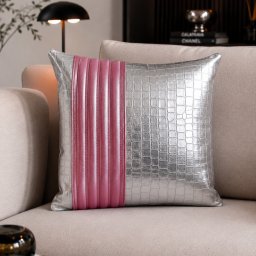 Perna decor Aminea, cu husa Piele naturala si Perna cu Lana Merinos 100% , 40x40 cm, cu fermoar, Cappuccino-Navy - Copie