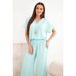 Women's set blouse with necklace + trousers - mint