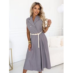 Rochie elegantă midi cu curea - gri