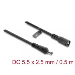 Cablu prelungitor alimentare 5.5 x 2.5mm cu blocare T-M 0.5m Negru, Delock 67391
