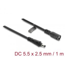 Cablu prelungitor alimentare 5.5 x 2.5mm cu blocare T-M 1m Negru, Delock 67392