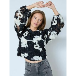 co'couture Bluză 'Fleur' negru / alb