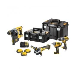 DeWalt - DCD796N + DCF891N + DCH273N + DCG405N - Masina de gaurit si insurubat cu percutie, 70 Nm + Masina de insurubat cu impact, patrat 1/2 inch, 812 Nm, M24 + Rotopercutor SDS-Plus, 2.1 J + Polizor unghiular, 125 mm + Set 3 acumulatori si incarcator, L