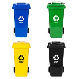 Set coș de gunoi 4x120L albastru, verde, galben, negru cu roți de cauciuc