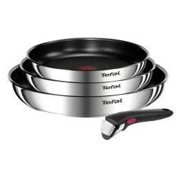 Set 4 piese Tefal Ingenio Emotion L897S455, tigaie de 22/24/28 cm, mâner detașabil, înveliș antiaderent, Thermo-Signal, inducție, argintiu
