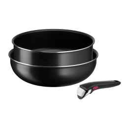 Set 3 piese TEFAL Ingenio Easy Cook & Clean L1539153, 3 piese, 24-26cm, aluminiu, negru