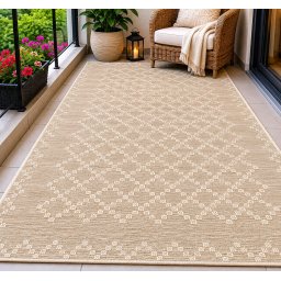 Covor Jersey Home A764 E515, Marime 100 x 200 cm, Bej, Fara fir, Tesatura plata, Antialergic, Polipropilena, Hidrofug,Bucatarie, Hol, Balcon,Terasa