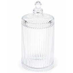 Recipient inalt din sticla tip bomboniera Pufo Luxury, cu capac, pentru bomboane, praline , dischete, accesorii si decorare, 800 ml