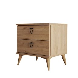Hanah Home noptiera, PAL melaminat 18mm, 52x45x55.1 cm, 2 sertare, rafturi, picioare plastic, stejar - Verificat A · Re-Bloom