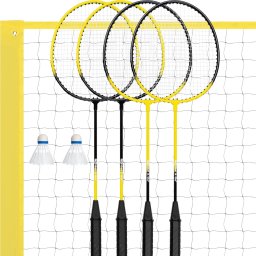 Set Badminton Complet 4 Jucători Get & Go - 4 Rachete, Plasă, Stâlpi, Geantă Transport