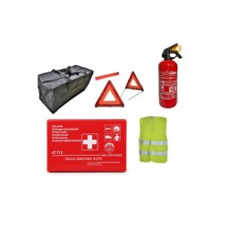 Kit siguranta auto complet omologat cu trusa, 2 triunghiuri, vesta si geanta