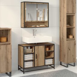 Set de mobilier pentru baie cu raft 2 pcs Stejar Artizanal GartenMobel Dekor