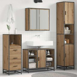Set de mobilier pentru baie cu raft 3 pcs Stejar Artizanal GartenMobel Dekor