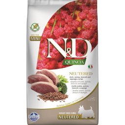 FARMINA N&D Quinoa Hrana pentru caini sterilizati de talie mica, cu rata, broccoli si sparanghel 2,5 kg