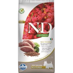 FARMINA N&D Quinoa Hrana pentru caini sterilizati sau castrati de talie mica, cu rata, broccoli si sparanghel 7 kg