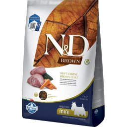 FARMINA N&D Brown Dog Adult Mini Lamb, Spirulina, Carrot 5 kg Mancare pentru caini tallie mica, cu blana inchisa la culoare
