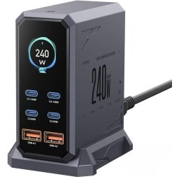 Statie Incarcare GaN iSEN HW186, 240W, 6 Porturi, 4 USB-C PD3.1 + 2 USB-A QC3.0, Display LED, Incarcare Rapida Laptop, Telefon si Tableta