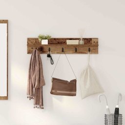 Cuier de perete pentru hol, lemn vechi, 80 cm, cu 5 carlige