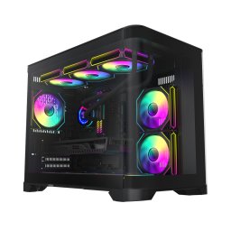 Carcasa PC Gamemax HYPE-M BK, Micro Tower, Panou sticla securizata, Fara sursa, ARGB