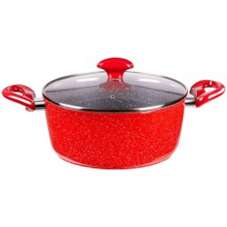 Oala cu capac Oliver Voltz OV54418A20, 20 cm, 2.2 L, Acoperire cu marmura, Inductie, Rosu