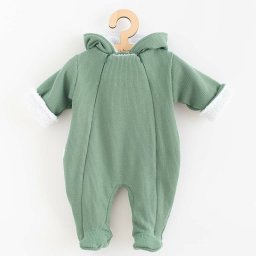 Salopeta de iarna, New Baby, pentru bebelusi, cu gluga, Marime 56, din bumbac si elastan, cu captuseala din polar, Frosty Mint