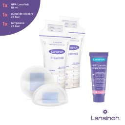Kit: hpa lanolin x10ml, tampoane pentru san x24buc, pungi de stocare a laptelui x25buc
