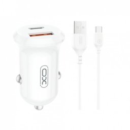 Incarcator auto USB-A + USB-C 30W + cablu USB type C Alb, XO CC69