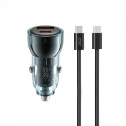 Incarcator auto USB-A + USB-C 60W + cablu USB type C Negru/Blue, XO CC60