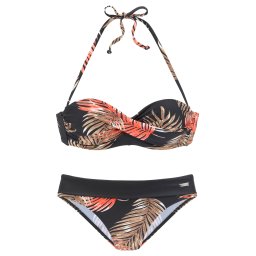 LASCANA Costum de baie două piese bej / portocaliu / negru / alb