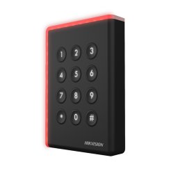 Cititor card cu tastatura Hikvision DS-K1108AEK, citeste carduri EM 125 KHz, distanta citire: ≤ 50 mm, comunicare: RS-485, Wiegand (W26, W34) protocol si OSDP protocol, indicator LED de stare si alimentare, tamper, buzzer, alimentare: 12 VDC, IP65,