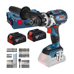 Bosch - GSB 18V-110 C - Masina de gaurit si insurubat cu percutie cu 2 acumulatori si incarcator, Li-Ion, 18 V, 5 Ah, 110 Nm, motor fara perii, led iluminare, valiza speciala, accesorii