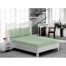 Set 3 Piese Yuny Mally Home, 100% Bumbac, Cearceaf Pat Dublu Cu Elastic 160X200 Cm Si Doua Fete De Perna 50X70Cm, Verde
