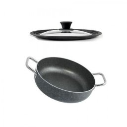 Tigai si seturi Set Tigaie Inalta Cu Doua Manere Pepita Granit , 30 Cm + Capac Sticla Multisize 28/30/32 Cm, Studio Casa