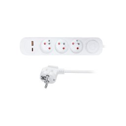 Solight PP112PD20 - Prelungitor cu întrerupător, 3 prize, încărcare USB A și C, 3 m
