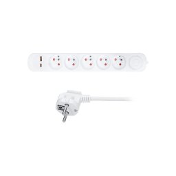 Solight PP152PD20 - Prelungitor cu întrerupător, 5 prize, încărcare USB-A și USB-C, 3 m