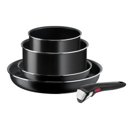 Set de 5 piese Ingenio Easy Cook & Clean L1539543, înveliș antiaderent 100% sigur, Thermo-Signal™, bază Diffusion+, mâner detașabil, aluminiu, negru