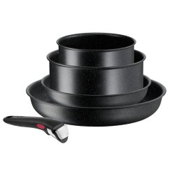 Set de 5 piese Tefal Ingenio Black Stone L3998953, tigaie 22/28 cm, cratita 16/20 cm, maner detasabil, invelis antiaderent Mineralia+, indicator Thermo-Signal™, inductie, negru