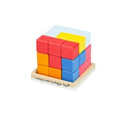 Joc de logica din lemn Cub 3D colorat pentru copii 3 ani+