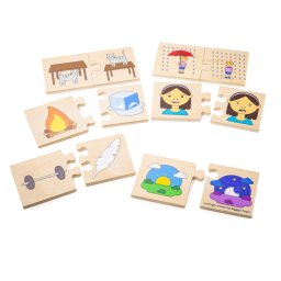 Puzzle educativ din lemn cu notiuni opuse, 32 piese, 3 ani+