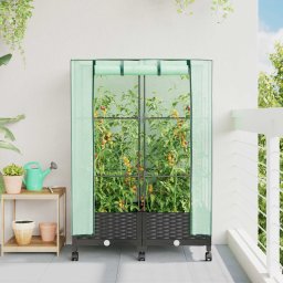 Ghiveci de Gradina cu Haina de Sera si Roti 2 buc. Negru PP GartenMobel Dekor