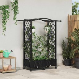 Pat Ridicat cu Trellis si Acoperis Negru 124 x 40 x 129 cm PP GartenMobel Dekor