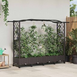 Pat Ridicat cu Trellis si Acoperis Maro 207 x 40 x 129 cm PP GartenMobel Dekor