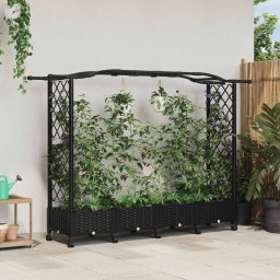 Pat Ridicat cu Trellis si Acoperis Negru 207 x 40 x 129 cm PP GartenMobel Dekor
