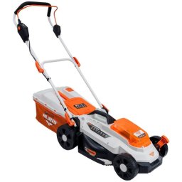 Masina de tuns gazon pe acumulator RXI3324E, 20V, latime lucru 33 cm, 5 nivele taiere, 25-75 mm, cos 30 litri, fara acumulator, incarcator, Alb-Portocaliu