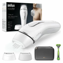 Epilator IPL Braun Silk-expert PRO 5 PL5145, Senzor automat & continuu Skin pro 2.0, 400.000 impulsuri, 10 niveluri de intensitate, 125 de impulsuri pe minut, cap lat, Trusa de voiaj, Aparat de ras Gillette, Alb